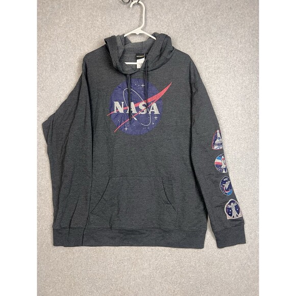 NASA Pullover Hoodie Sweatshirt Fleece Charcoal Gray Men’s Large Pullover